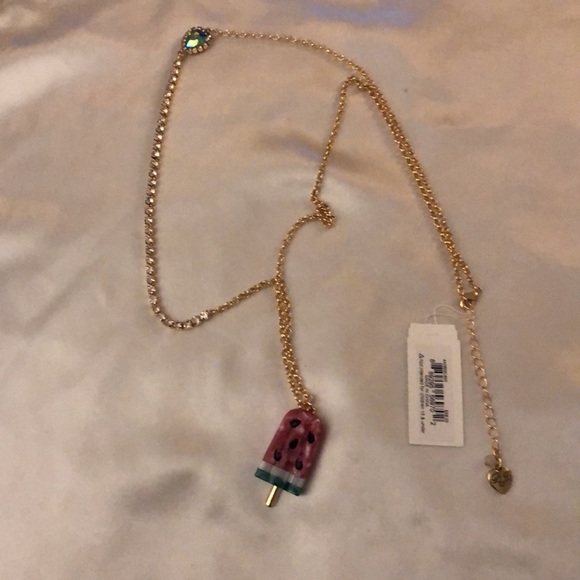 Betsey Johnson Gold Tone Watermelon Popsicle Pendant Necklace Cup Chain NWT - Picture 3 of 16